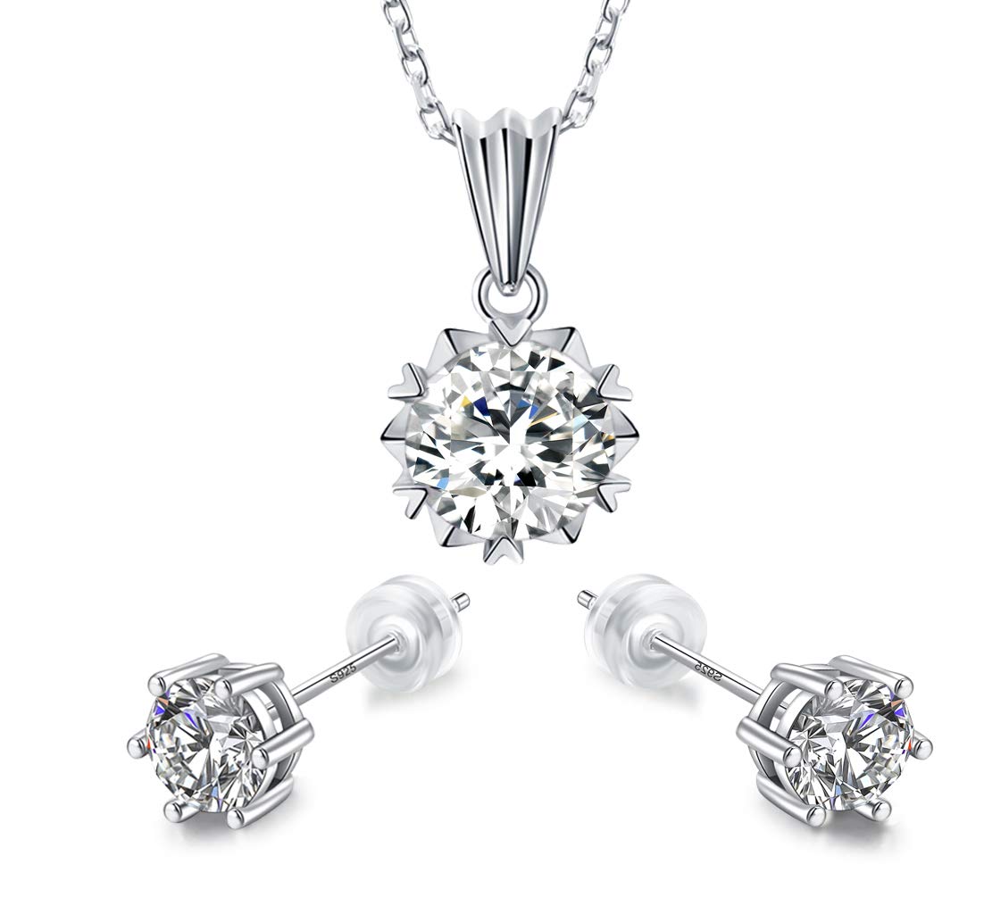 Sunnyshopday Birthday Stone,Jewelry Sets,925 Sterling Silver Earrings Stud Men Women,Jewelry Box Gift Choice,Daily Wear,18ct White Gold Plated