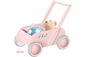 2025 HOMEKOL Wooden Baby Walker,Baby Push Walker, Adjustable Speed Baby Walker for Boys and Girls, Baby Activity Center, Gift for Birthday, Christmas and New Year Nature Pink