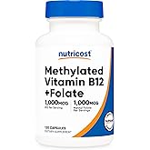 Nutricost Methylated Vitamin B12 + Folate Supplement (2,000 mcg) 120 Capsules - 1,000 mcg of Vitamin B12 + 1,000 mcg of Methyl Folate, Gluten-Free, 60 Servings