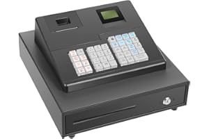 LIKARVA Cash Register for Small Businesses - Electronic Commercial Caja Registradora para Negocio with Lock Cash Drawer Box, 39 Keys, 8 Digital Dual Display, Restaurant Supermarket Retail System