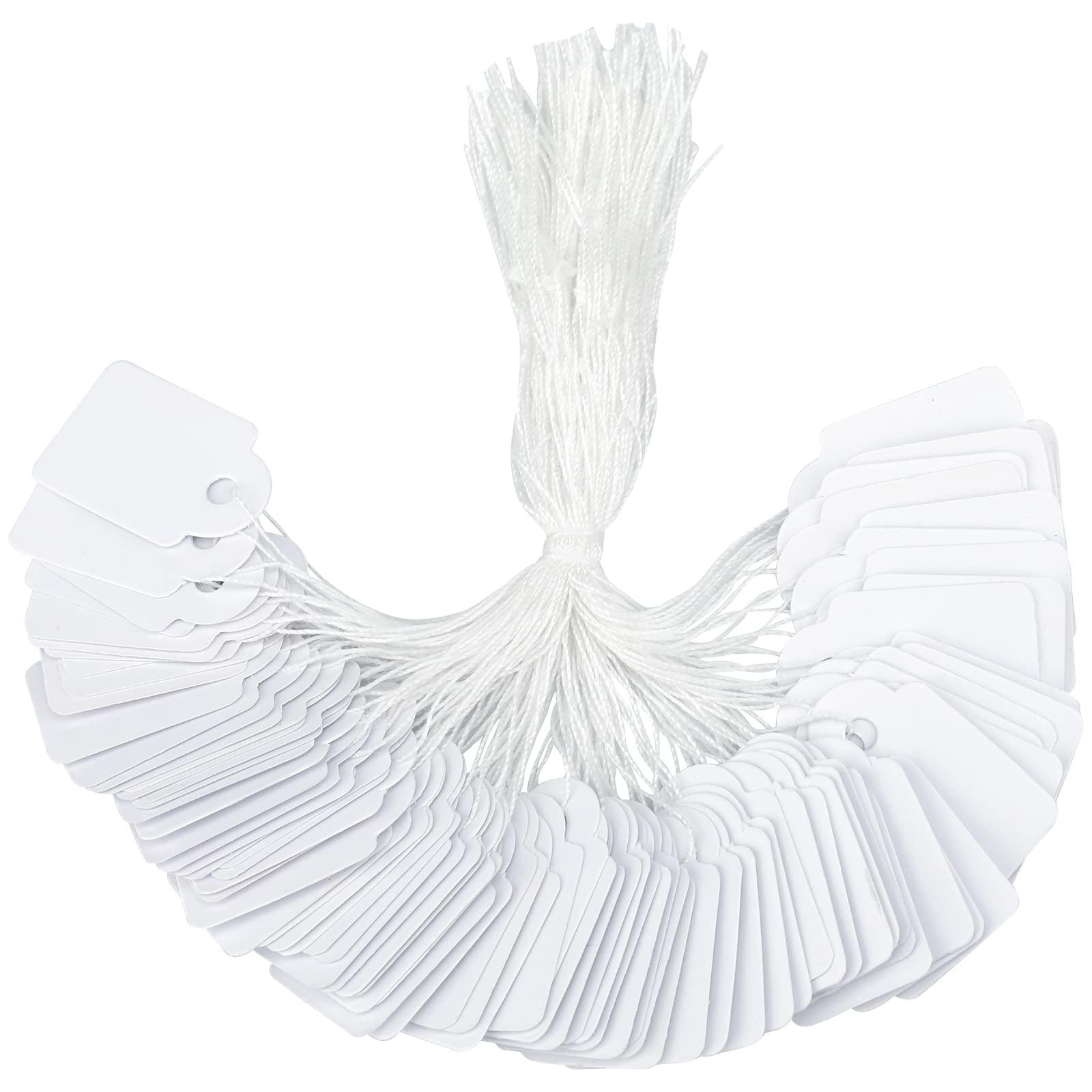 G2PLUS 1000PCS Mini Strung Price Tags - White String Pricemarker Labels, 15x24mm Tie-on Paper Tags for Jewelry Clothing Display - Blank Gift Marking Labels With String