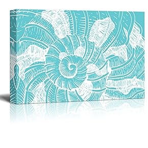 Wll Art Seashell on Teal Ocean Theme Background and