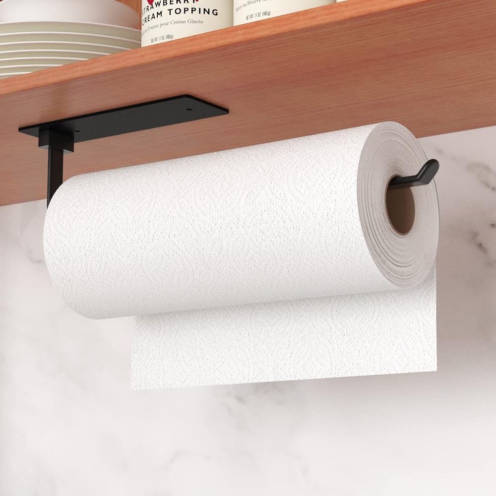 niffgaff Black Under Cabinet Paper Towel Holder Self-Adhesive Wall Mount