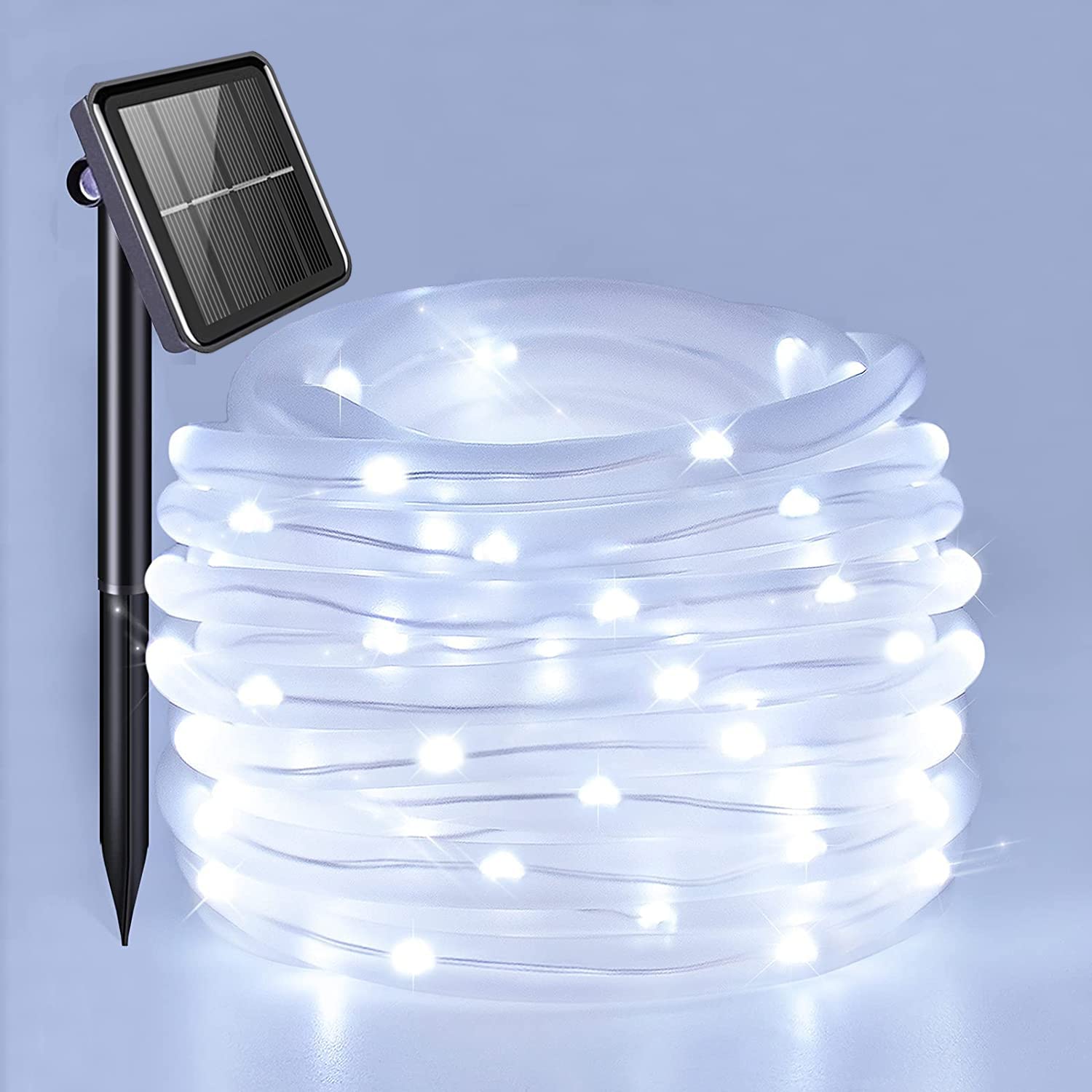 Ovker Solar Outdoor Rope Lights, 100led 10m/33Ft Christmas Tube Fairy Lights, 8 Modes Waterproof DIY Outdoor String Lights for Garden/Fence/Patio/Party/Tree Decoration(Cool White)