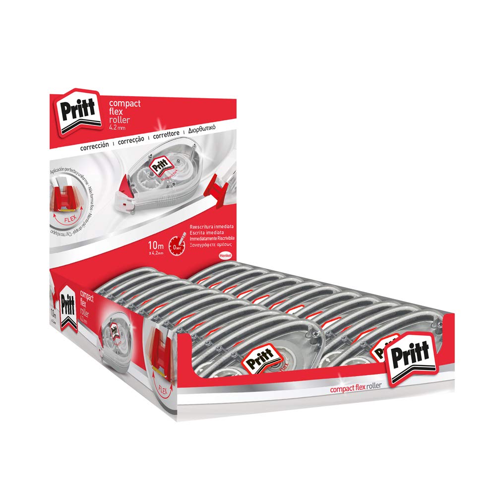 Pritt Roller Compact Flex Corrector Roller for Error Capture, Pen Correctors and Printed Texts, Versatile White Corrector for Phrases and Letters, 24 x (4.2 mm x 10 m)