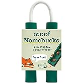 WOOF Nomchucks Dog Puzzle &amp; Tug Dual Purpose Toy | 3 interactive zones, treat-dispensing design, natural rubber, durable rope, easy to clean, Woof Puzzle Treat compatible