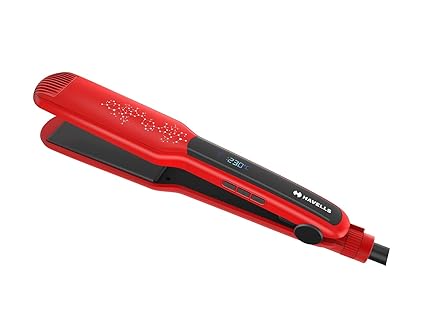 Havells HS4121 Wide Plate hair straightener With Digital Display & Adjustable temperature, Heats Up Fast ( Red)
