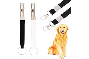 BARKIE Dog Whistle 2 Pack with Adjustable Frequency, Ultrasonic Silent Dog Whistle to Stop Barking Neighbors Dog, Recall Train Dogs with Long-Range, with Lanyard (Black and White)