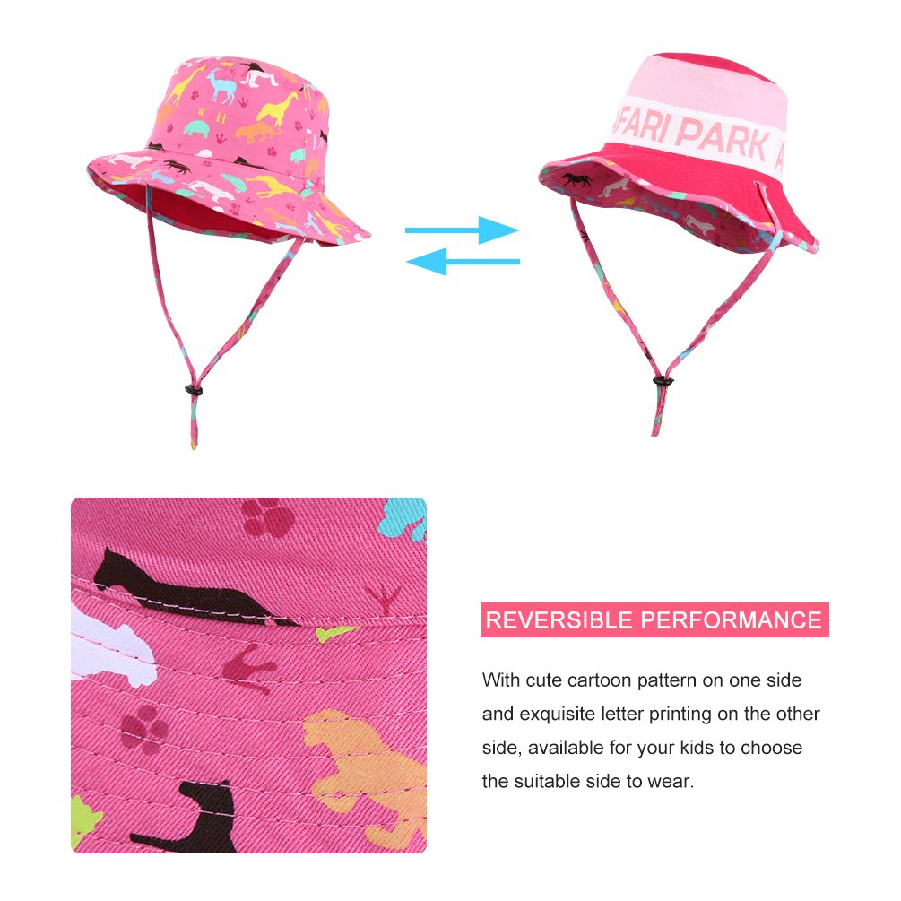 VBIGER Chapeau de Pêche de Plage de Melon Garçon Fille Chapeau solaire pliable avec Mentonnière Réglable et Motif de dessin animé mignon (Rose)