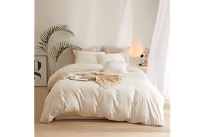 MKXI Raw White California King Duvet Cover Prewashed Microfiber Simple Bedding Off White Comforter Cover with Zipper and Ties Easy Care Solid Color Bed Cover 104x98