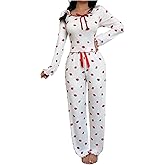 SOLY HUX Women's Cute Print Pajamas 2 Piece Bowknot Long Sleeve Top and Pants Sleepwear Pjs Sets