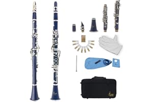 bB 17 Keys Clarinet Set,Premium Bakelite Tube bB 17 Keys Clarinet with Anti-Oxidation Nickel Plating Button Set(Dark Blue)