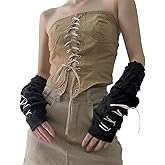 Zocvyi Women Knitted Arm Warmers Fairy Grunge Fingerless Gloves Winter Warm Thumb Hole Mittens Y2K Accessories