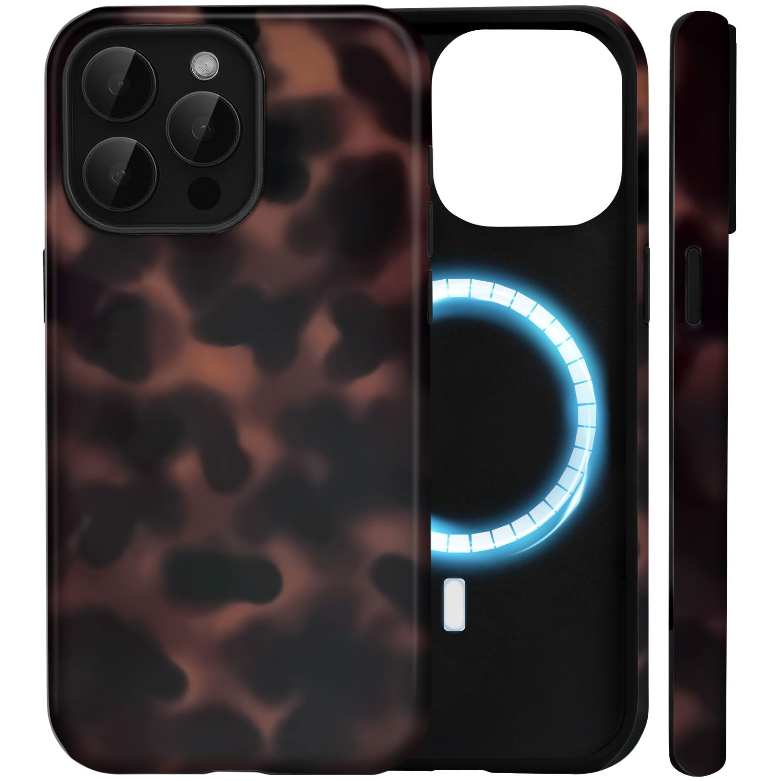 Amzfield Magnetic for iPhone 16 Pro Max Case - Tortoise Shell with Leopard Amber Print, Compatible with MagSafe, Cute Aesthetic Shockproof 2-in-1 Hybrid Case for Women, Brown