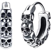 Gothic Skull Hoop Earrings for Men Surgical Steel Mens Huggie Earrings Punk Black Helix Piercing Jewelry for Women
