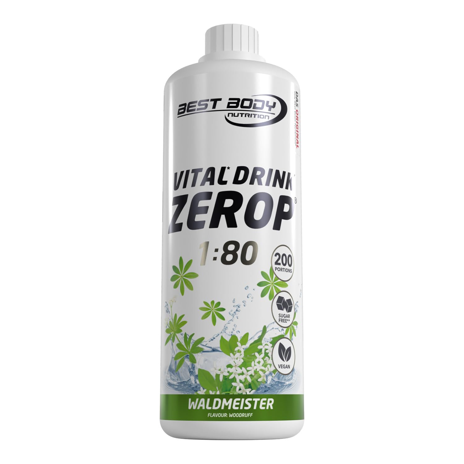 Best Body Nutrition ZEROP Vital Zuckerfreies Getränkekonzentrat Sirup Waldmeister Ohne Aspartam 1 L ergibt 80 L Getränk Fitness Drink mit Vitaminen B1 B6 Niacin Kalorienarm Wassersprudler