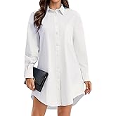 MISMI Women's Casual Shirt Dress Collar V Neck Button Down Loose Long Sleeve Mini Dresses with Pocket