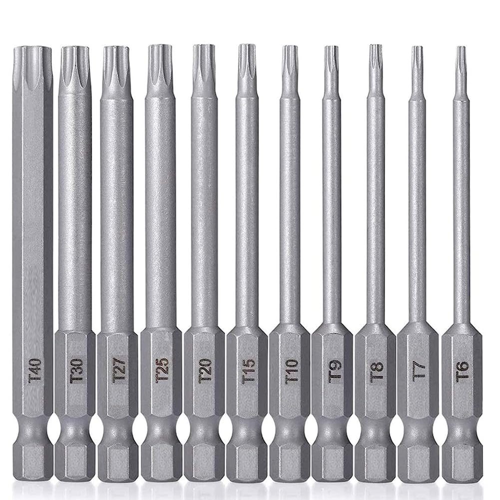 Teocpai 11pcs Torx Screwdriver Bit Set 100 mm Magnetic Screwdriver Set S2 Steel Star Screwdriver 6 Branches 1/4 Inch Hex Shank T6-T40