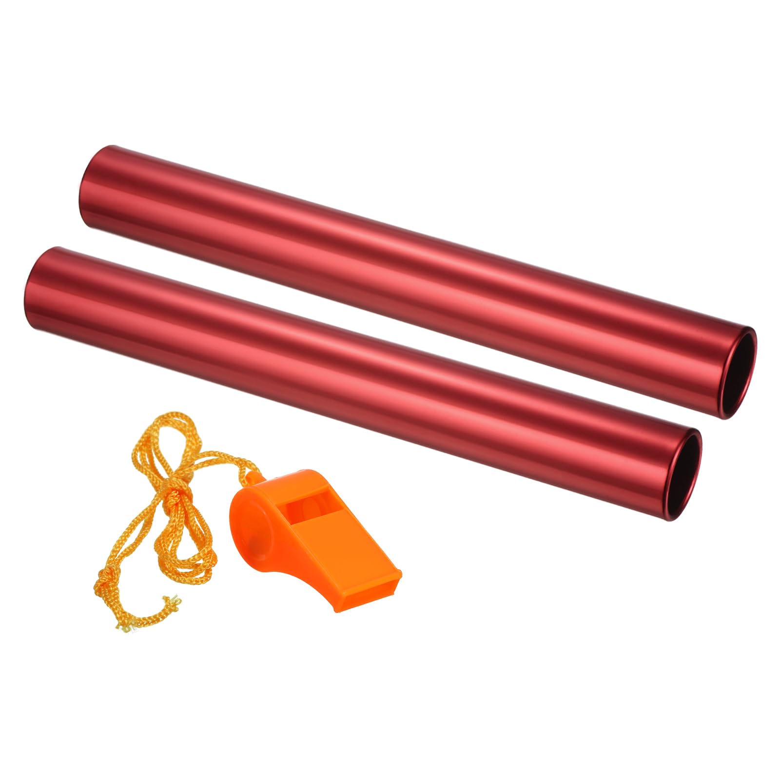 PATIKIL Relay Track Baton,2 Pack Aluminum Tube Field Running Race Stick with Whistle Corrosion Resistant for Outdoor Athletics Sport Game Practice Tool, Red