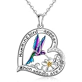 Iringnier Hummingbird Necklace Hummingbird Necklaces for Women Sterling Silver Enamel Hummingbirds Heart Flower When Hummingbird Appear Angels Are Near Pendant Keepsake Jewelry Healing Gifts