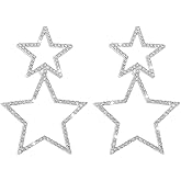 Rhinestone Star Dangle Earrings for Women, Long Tassel Star Drop Earrings Geometric Star Earrings Dangle Hypoallergenic Gold Silver Sparkle Stars Charms Drop Earrings Stud Fashion Jewelry