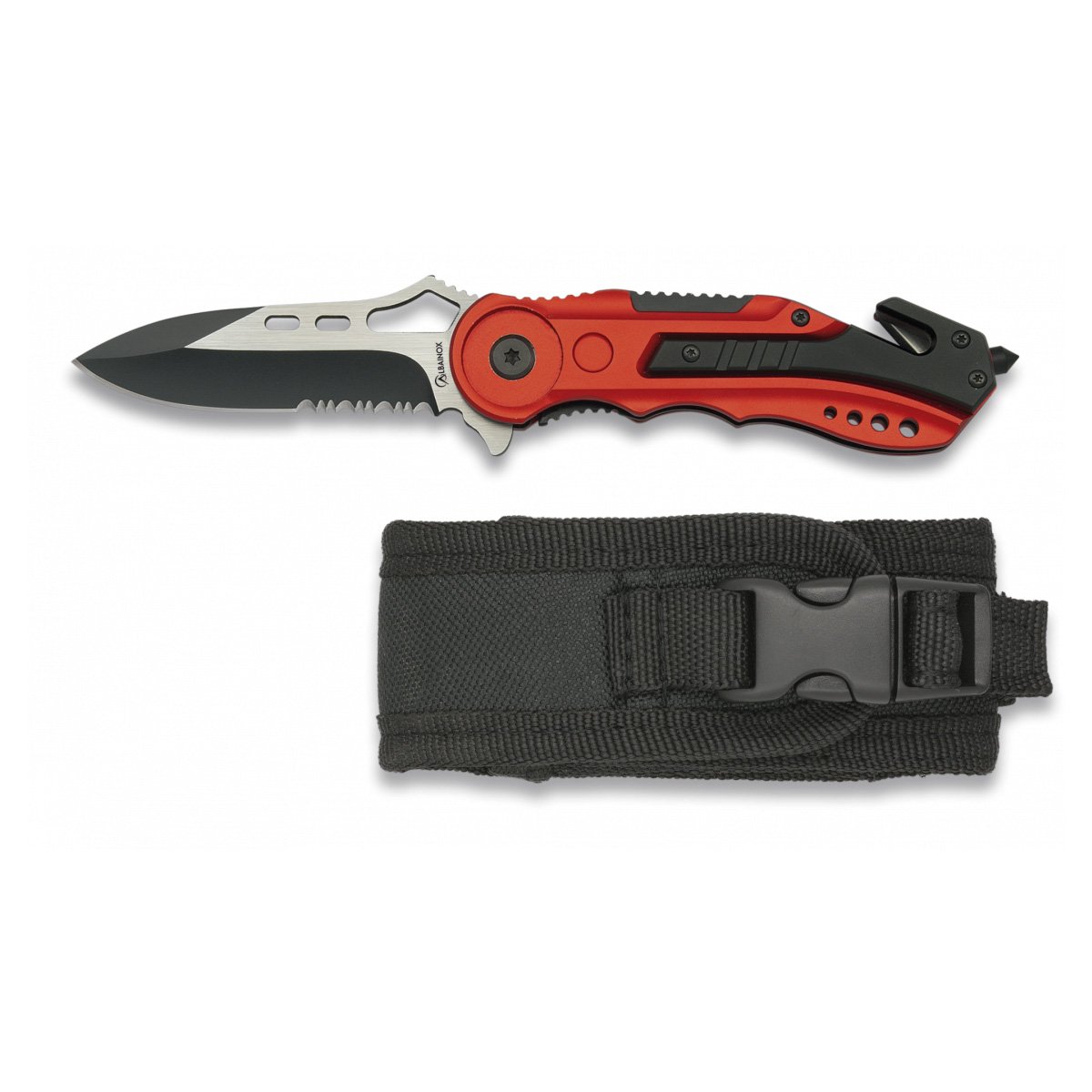 ALBAINOX  Navaja roja con sierra Mangode aluminio Hoja de acero Inox