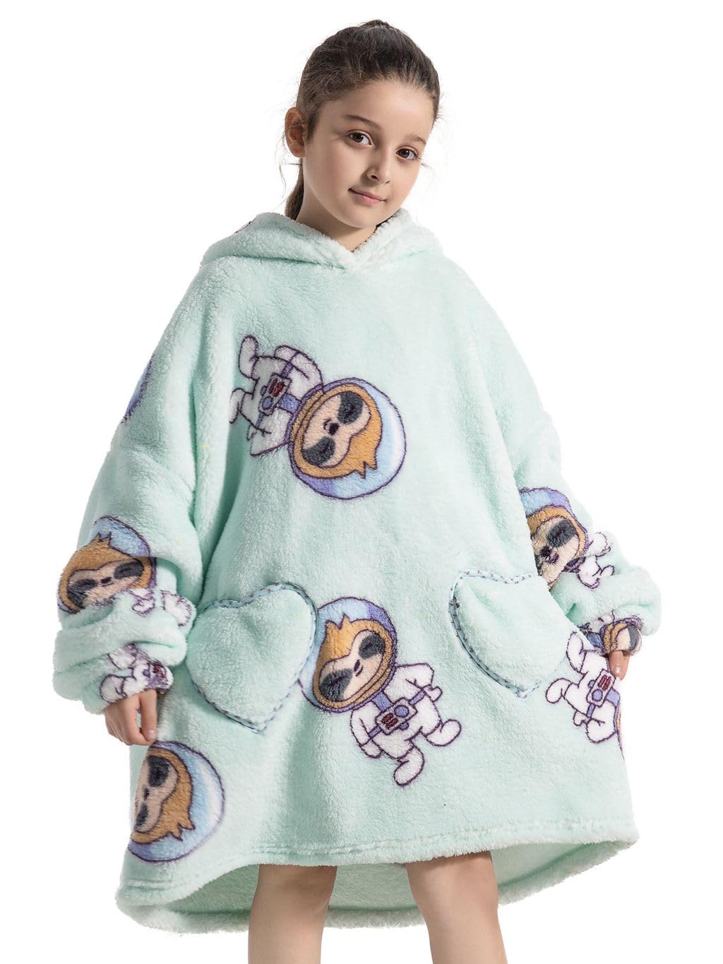 Ruiuzioong Kids Oversized Blanket Hoodie,Hooded Sweatshirt,Super Soft Warm Comfortable Blanket Hoodie(Space sloth, 7-13 Y)