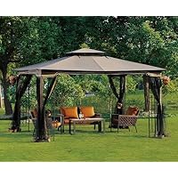 Sale Patio Furniture Party Gazebo With 4 Sided Mosquito Net This Is 10 X 12 Outdoor Canopy Party Patio Gazebo Color Chocolate Garden Decor Resin Wicker Wrapped Metal Frame And Posts Treated For Protection Against Uv Water Resistant High Quality