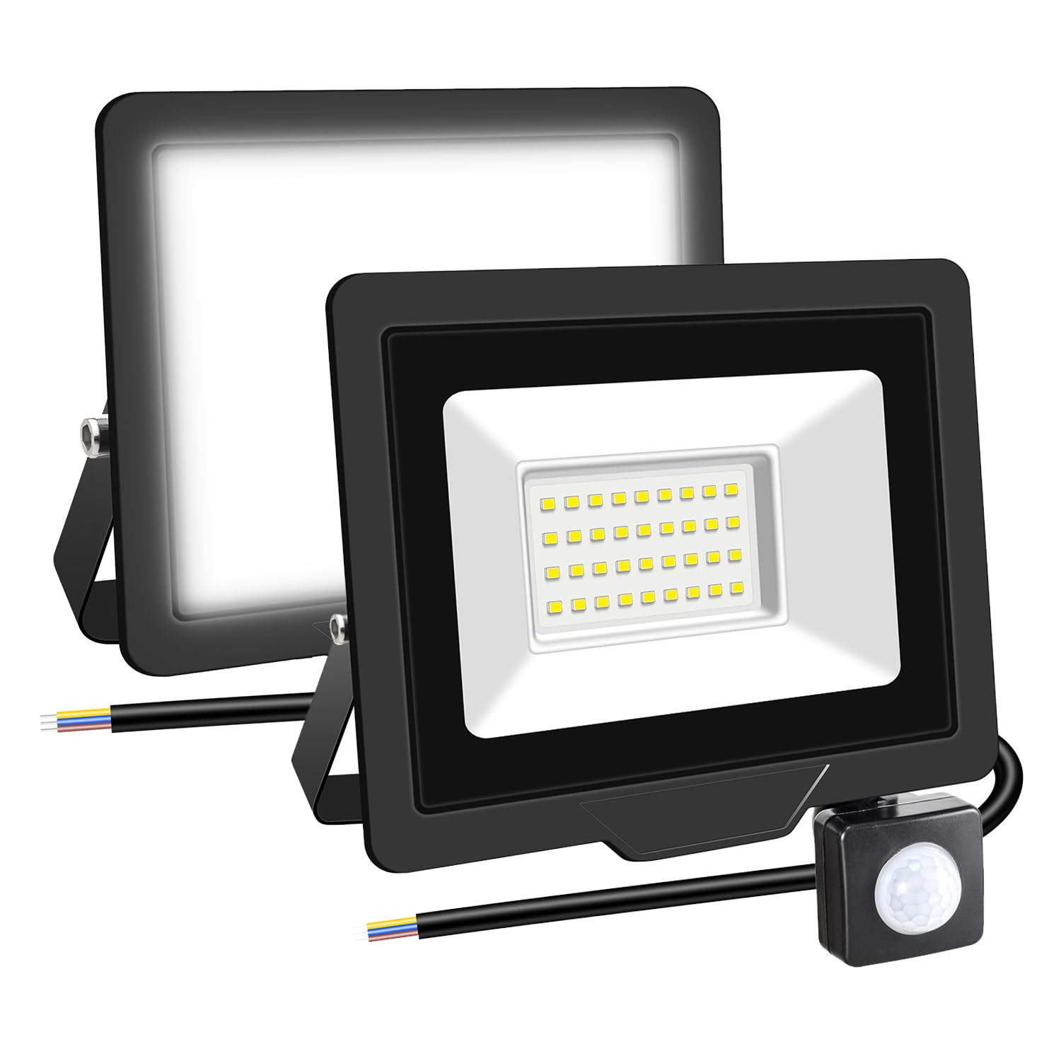 RIGIDON 2 Pcs PIR Motion Sensor Outdoor Floodlight, 30W 3000 Lumens Outside Led Work Light, Daylight Cold White Wall Light for Garden Garage Backyard Patio Lawn House Doorway, IP66 Waterproof 6000K