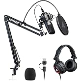 MAONO AU-A04H USB Microphone Kit with Headphones for PC, Podcast &amp; Gaming | 192kHz/24Bit Vocal Condenser Cardioid Studio Mic Compatible with Mac &amp; Windows for Recording, YouTube, Streaming, Voice-Over