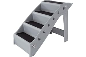 Dog Stairs - Pet Stairs with 4-Step Design for Beds, Couches, Cars - Pet Steps for Puppies, Kittens, and Small Pets by PETMAKER (Gray)