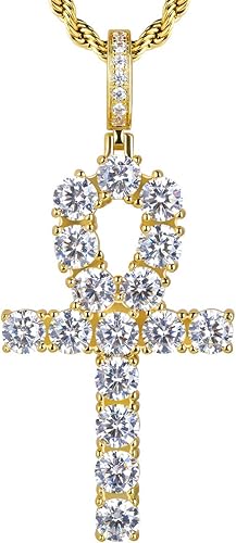 Amazon Krkc Co アンククロス ネックレス 十字架 ペンダント トップ ロープチェーン付き 2点セット 大粒 Czダイヤ キュービックジルコニア 14k金メッキ メンズ レディース アクセサリー クリスマス プレゼント ネックレス 通販