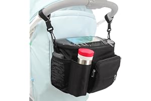 TONINT Stroller Cup Holder,Stroller Bag,Stroller Caddy Organizer,Stroller Organizer With Cup Holder,Stroller Bag Organizer,Stroller Pouch,Baby Stroller Bag,Stroller Diaper Bag,Universal Stroller Caddy