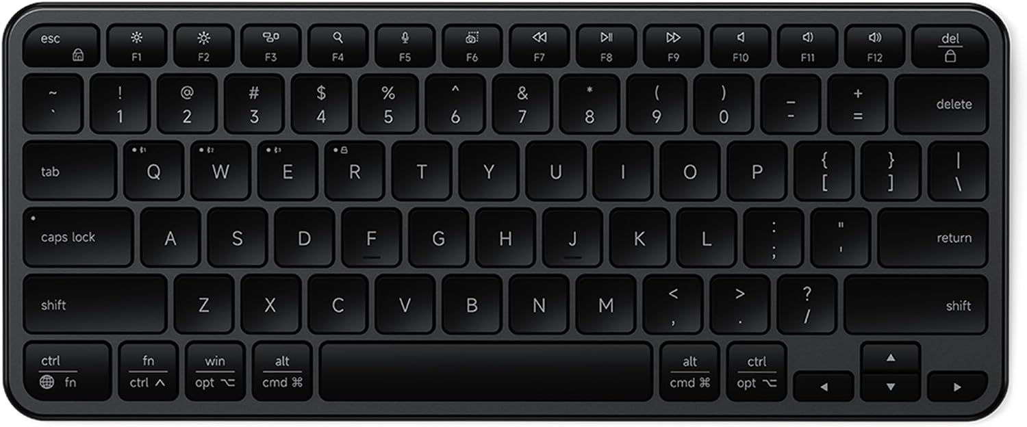 Satechi Slim EX1 Wireless Keyboard, Compact Keyboard for Mac, Windows, Android, Multi-Device 4-in-1 Connectivity (3X Bluetooth + 2.4GHz), Instant OS Remap, USB-C Rechargeable Battery, Space Black