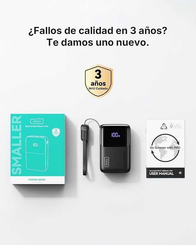 10000mAh Power Bank, Ultra Mini 45W Carga Rápida Bateria Externa