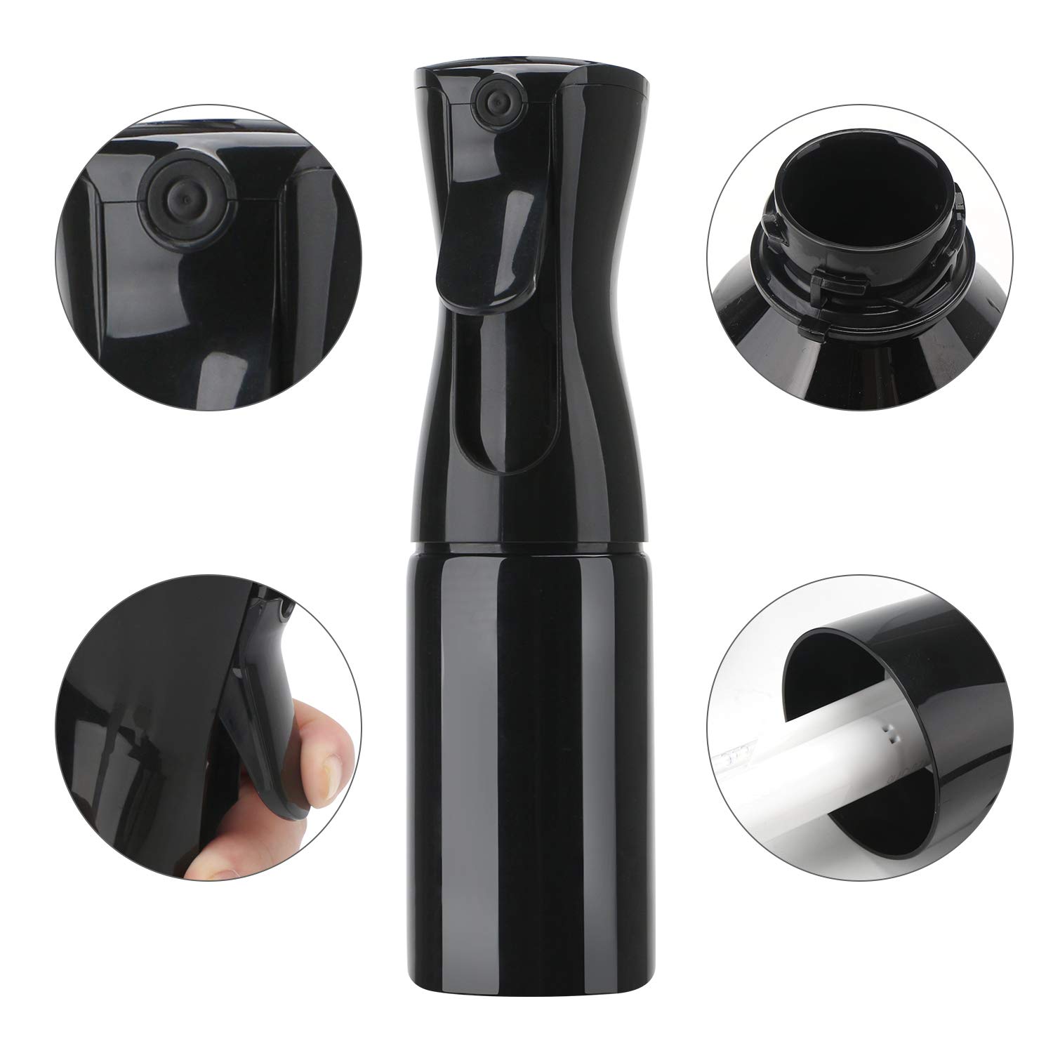 Mist Bottles for Hair, Suream 5.4oz/160ml Black Continuous Mist Spray Mister for Curly Hair, Empty Plastic Refillable Water Houseplant Sprayer for Salon Use, Planting, Gardening, Ironing and Cleaning : Beauty