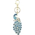 Honbay 1PCS Rhinestone Peacock Bird Keychain Metal Sparkling Crystal Keyring Pendant Animal Key Chain in A Box for Bag Purse Wallet Handbags Backpack
