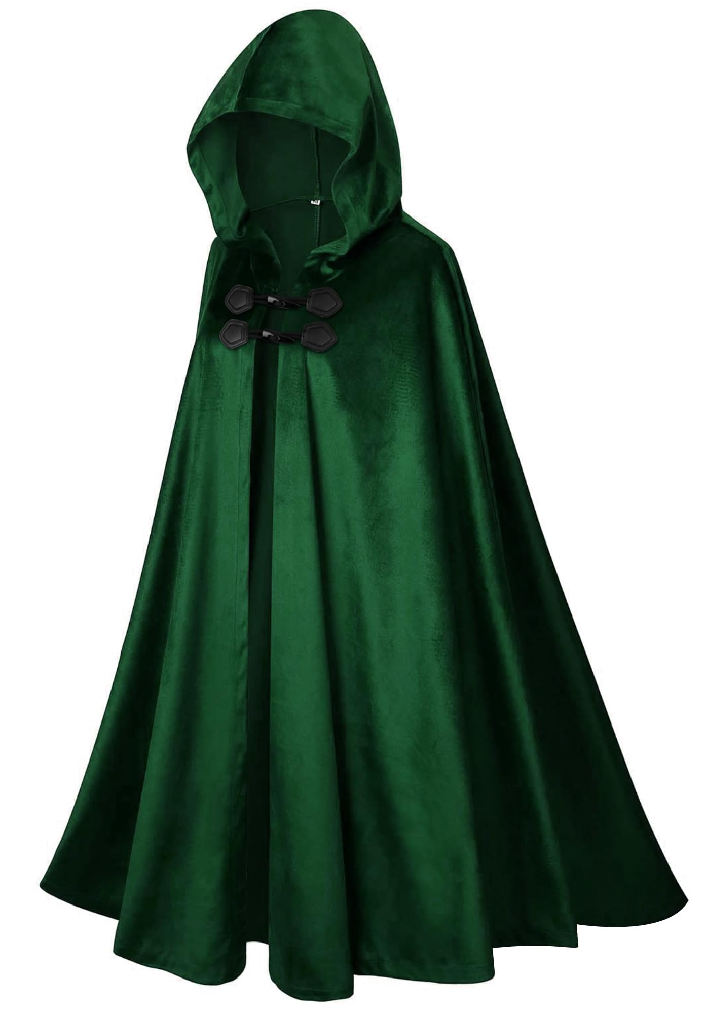 Adigau Men's Roleplay Hooded Clothes Halloween Velvet Cloak Witch Vintage Costume Renaissance Medieval Capes Wizard Cosplay Poncho Olive Green L (Length 130CM)