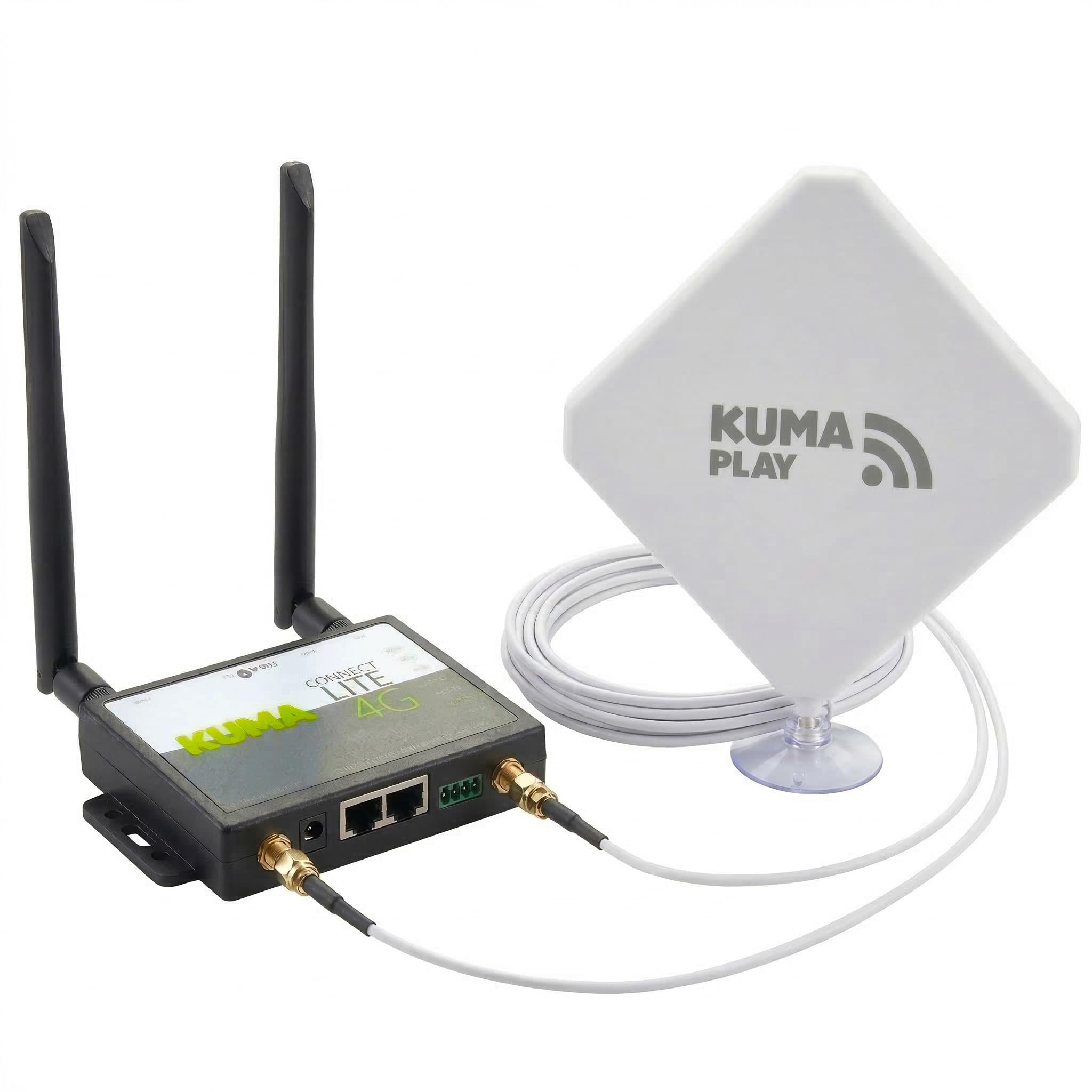 KUMA CONNECT PLAY Unlocked 4G Router with SIM Slot (150Mbps Kit) | High Gain MiMo Indoor Suction Antenna for Caravan, Motorhome, Boat WiFi | Connect 32 Devices | UK/EU Internet Hotspot - 12V & 240V