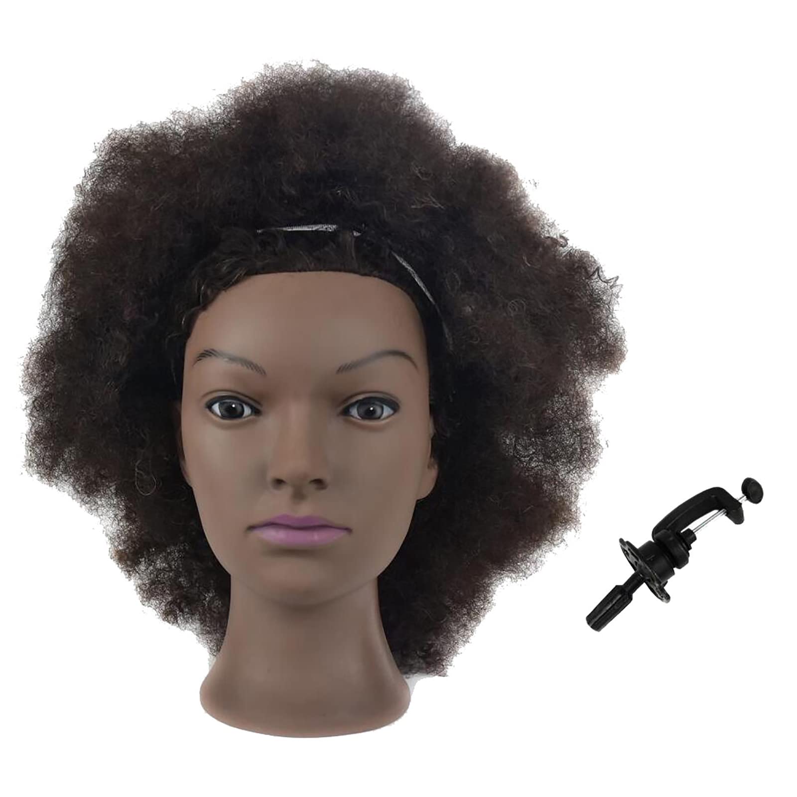 Tcwuzick Training Head African American with 100% Human Hair Mannequin Head Cosmetology Afro Hair Manikin Head for Practice Styling Braiding