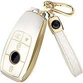Lucrum Compatible with Mercedes Benz Key Fob Cover & Leather Keychain - Keyfob Case for A C CLA CLS E G GLE S-Class 2019-2025