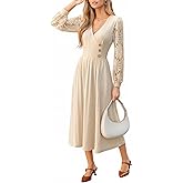 CUPSHE Women's Fall Knit Sweater Dress Long Sleeve Flowy Midi Dress V Neck Wrap Lace Knitted Long Dress