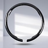 Car Steering Wheel Cover Carbon Fiber Snap On Steering Wheel Accessories Wrap 14.5-15 inch Universal Grip Anti-Skid Protector, Glossy Black
