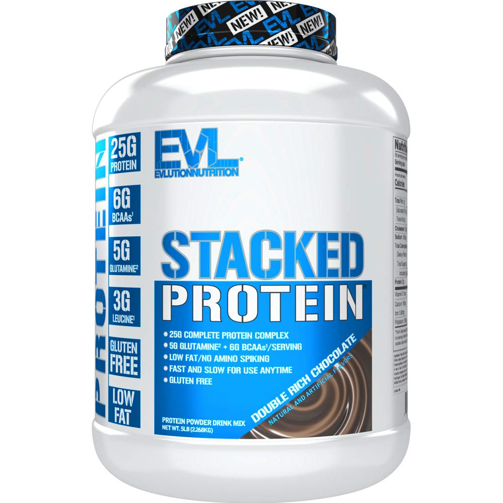Evlution Nutrition Stacked Protein Protein Powder with 25 Grams of Protein, 6 Grams of BCAAs and 5 G