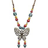 Zlanderah Boho Colorful Ceramic Bead Necklace for Women, Butterfly Pendant Necklace, Handmade Bohemian Statement Jewelry Gifts for Mom