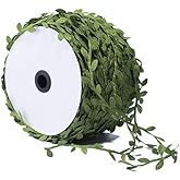 BASOKAN Grass Olive Green Leaves Leaf Ribbon Trim Rope - 20 Yards - for Garland DIY Crafts and Party Wedding Home Decorations