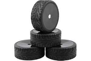 Rchobbytop 4pcs 17mm Hex Hard Disc Wheels and Tires with Lock Nuts for 1/8 Scale On Road Racing Buggy Kyosho Traxxas HPI HSP AE Losi TLR Tekno Serpent Xray Team C T8E T8TE etc, Black