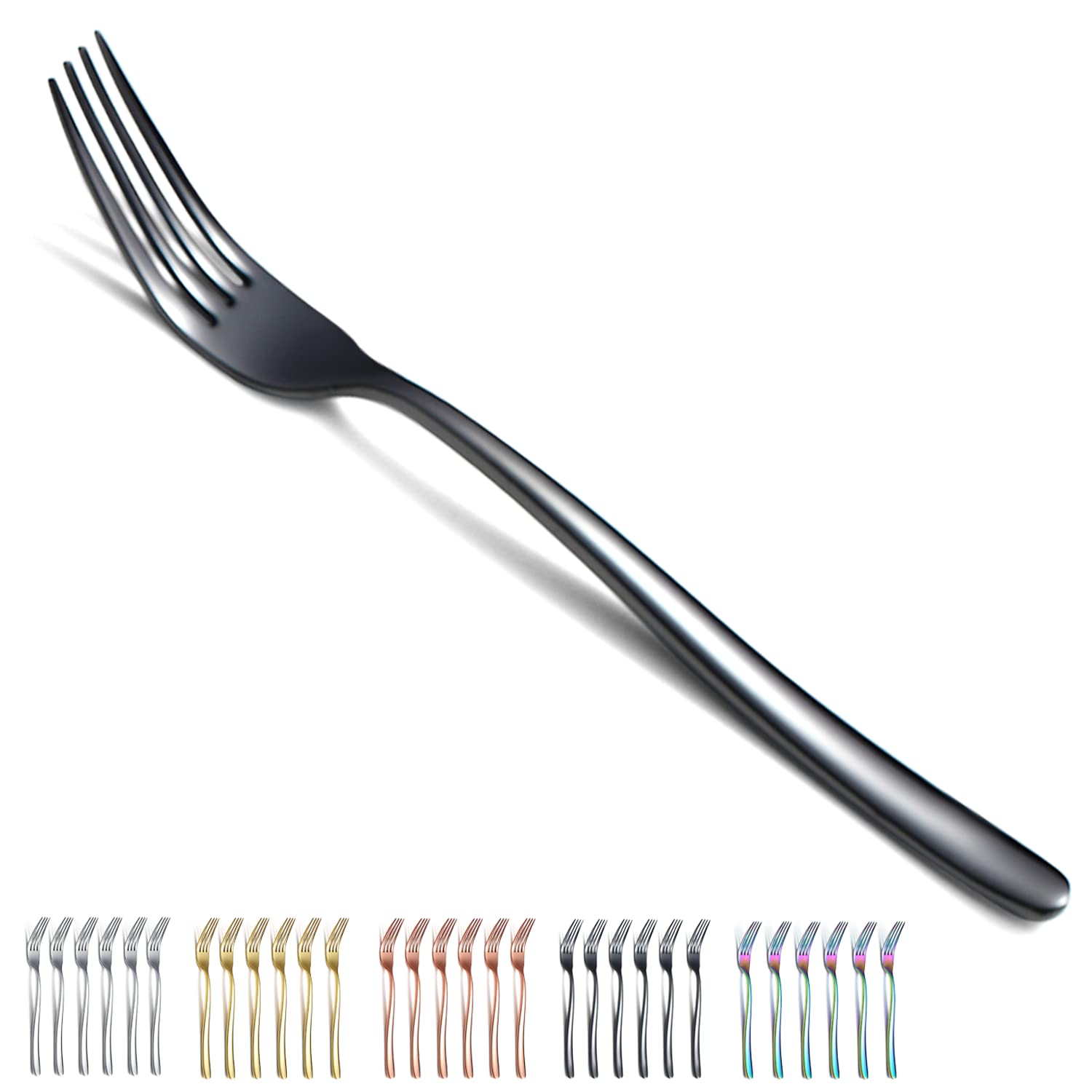 Dinner Forks 6 Pieces, Kyraton Stainless Steel with Black Titanium Plating 21.5cm Table Forks Cutlery Forks Set, Silverware Set, Dishwasher Safe.