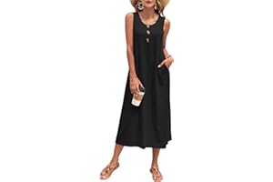 MISFAY Women's Summer Dress Sleeveless Casual Beach Long A Line Sun Dress with Pockets