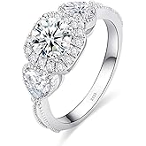 JEYHLOPX 3 Stone Engagement Ring 18 K White Gold Plated S925 Sterling Silver Promise Rings For Her Vintage Wedding Rings For Women